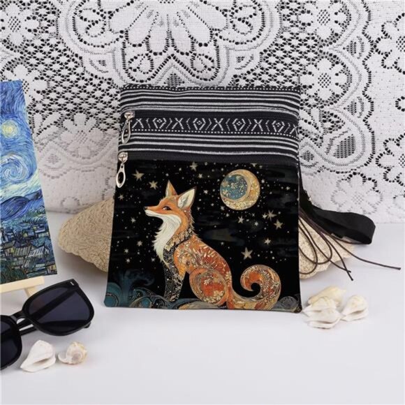 Fox Art Print Crossbody Bag Adjustable Unisex Shoulder Bag for Christmas - Picture 3 of 8